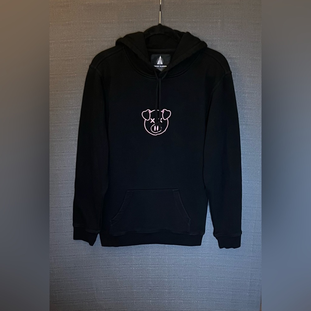 Shane Dawson Women’s Black Drawstring Hoodie Embroidered Pink Pig Logo Size S